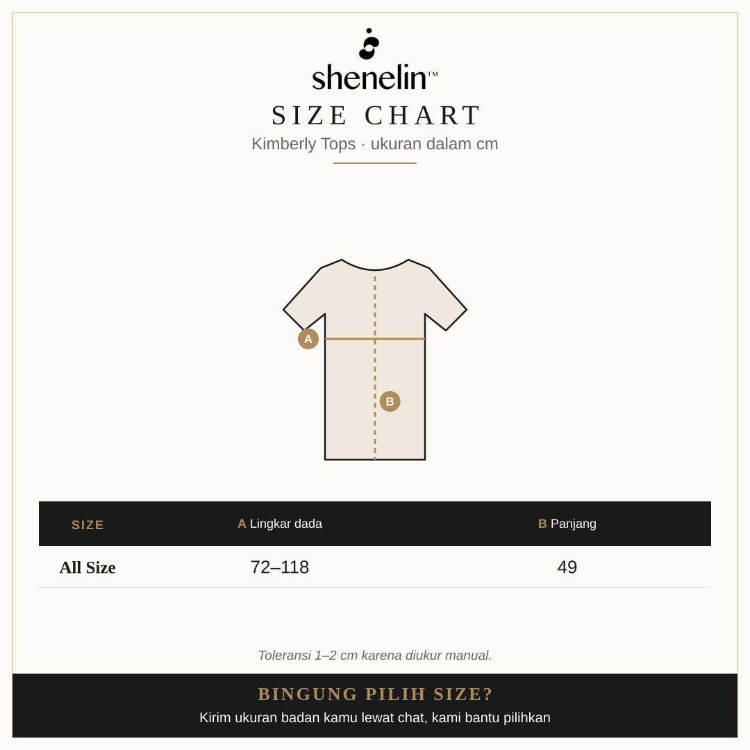 Size chart Kimberly Top